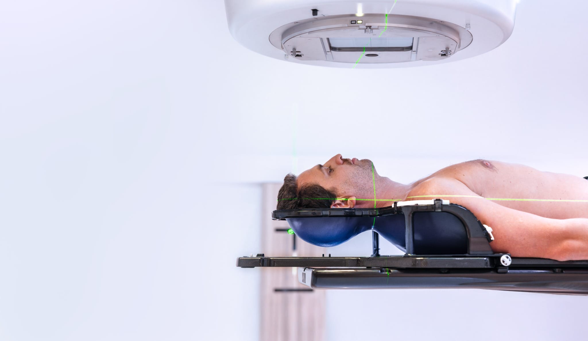 Patient positioned in the MacroMedics DSPS-Prominent system for surface-guided radiation therapy